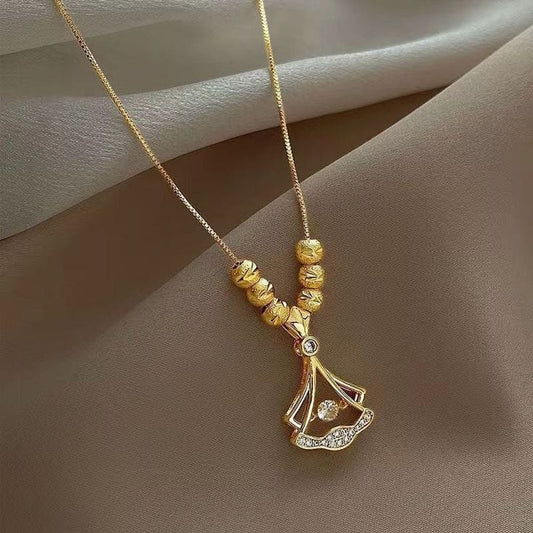 Fashion Necklace Jewelry Scalloped Diamond Pendant Stainless Steel Chain Necklace