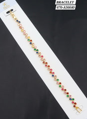 Elegant Gold-Finish Double-Row Crystal Flower Bracelet