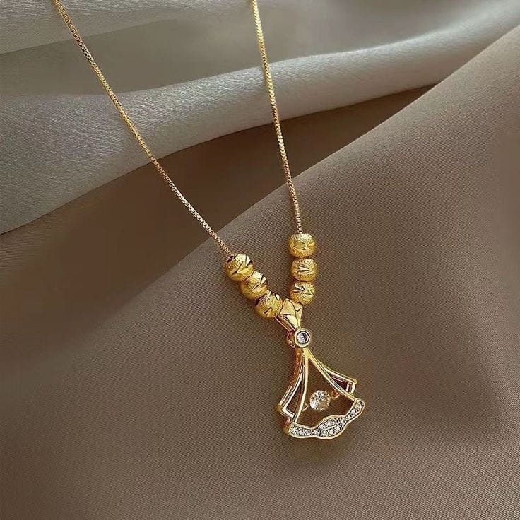 Fashion Necklace Jewelry Scalloped Diamond Pendant Stainless Steel Chain Necklace